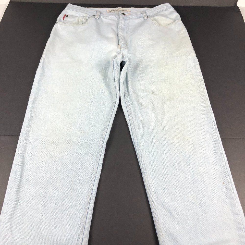 VTG 90s Bugle Boy Jeans Men's 32 x 29* Light Blue Thrashed Stained Denim Cotton